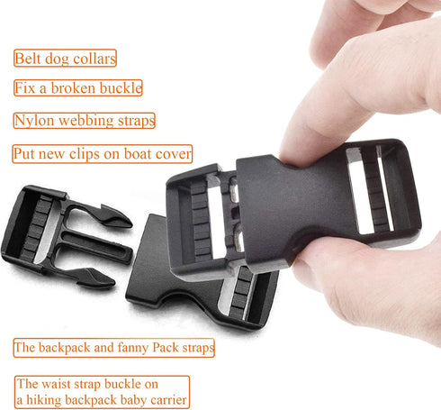 10 Yards 1'' Nylon Webbing Straps 8 Pcs Quick Side Release Buckles for 1inch Strap, 16 Pcs Tri-Glide Slides Flat Plastic Buckle Clips, 8 Pcs Metal...