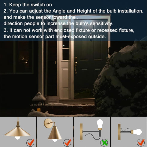 Motion Sensor Light Bulbs - 9W (60W Equivalent) E26 Motion Activated LED Light Bulb 3000K Warm White Dusk to Dawn Security Bulb Auto On Off Indoor...
