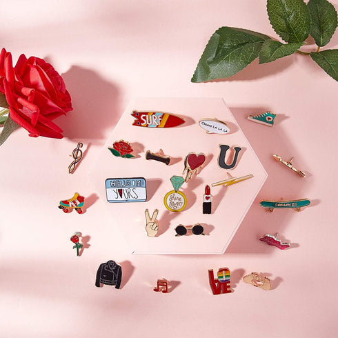 Hicarer 24 Pieces Cute Lapel Pin Set Cartoon Brooch Pin Badges Brooch Pins Clothing Bags Jackets Accessory for Valentine's Day...