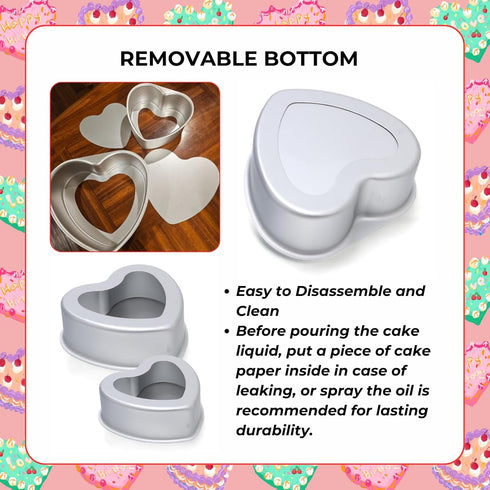 beyonday 2pcs Heart Shaped Cake Pan with Removable Bottom, 4 inch & 6 inch Aluminum Alloy Heart Cake Trays for Birthday Party Wedding Anniversary ...