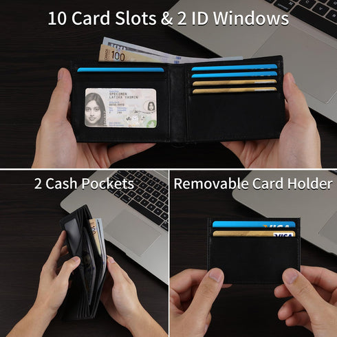 Swallowmall Mens Wallet RFID Genuine Leather Slim Bifold Wallets For Men Removable ID Windows 11 Cards Holders Gift Box...