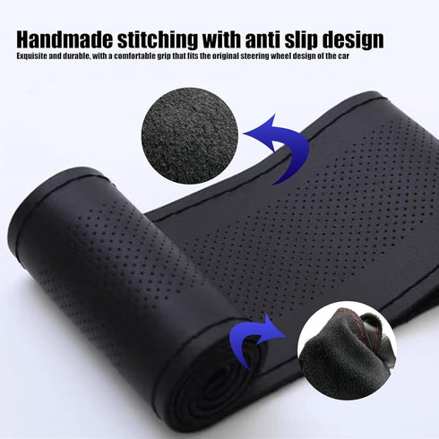 Pack-1 Car Steering Wheel Anti-Scratch Cover, 14.9" Hand-Sewn Anti-Slip Breathable Decoration, Comfortable and Waterproof Protection Device for Al...