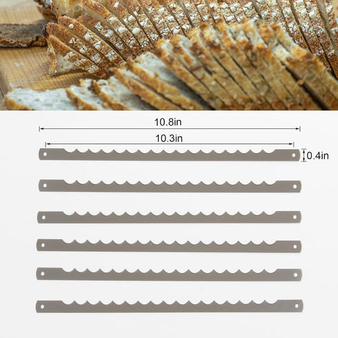 6 Pcs Bread Bow Knife Stainless Steel Replacement Blades, Serrated Bread Blade with Screws Easy to Cutting, Wooden Bread Knife for Cake Homemade B...
