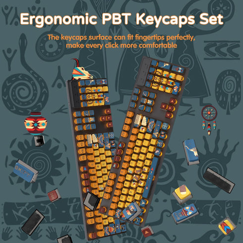 120 Key PBT Pudding Keycap Set ASA Profile with Transluscent PC Layer Dye-Sub Aboriginal Theme for 61/68/84/87/100/104Key TKL Cherry MX Gateron Ka...