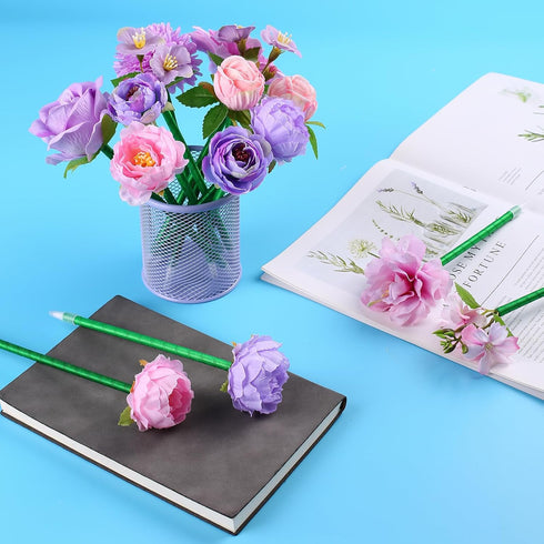 Flower Pens Gifts Valentines Mother's Day 15 Pcs Artificial Mixed Rose Pens Party Favors Birthday Wedding Office School Supplies for Mom Girls Sis...