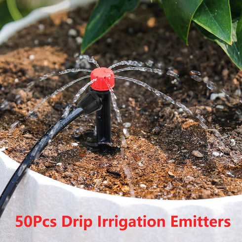 50pcs Adjustable Drip Irrigation Emitters for 1/4" Drip Irrigation Tubing Adjustable 360 Degree Water Flow Drippers Sprayer Drip Sprinklers with S...