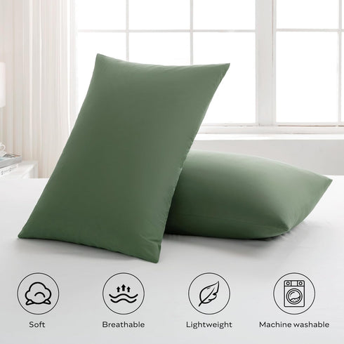 JELLYMONI Pillowcases Standard Set of 2 Cotton Envelope Pillow Covers Green 20×26in Bed Pillow Cases 100% Washed Cotton Soft Breathable (Pillows a...