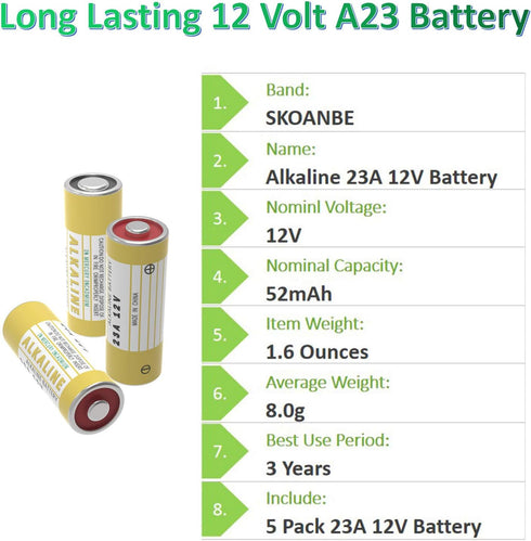 5 Pack Alkaline L1028F 23A 12 Volt Batteries for Celling Fan and Remote...