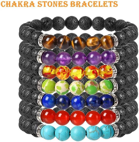 YISSION 7 Chakra Bracelets for Women Men, Essential Oil Beaded Bracelets, Lava Rock Natural Stone Yoga Bracelet Stretch Bracelet Set...