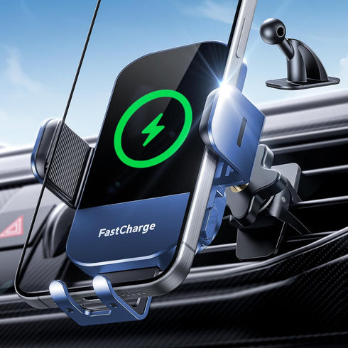 Wireless Car Charger, Phone Mount Holder Car Charger 15W Fast Charging Auto Clamping, Stick on The Dashboard for iPhone 15 14 13 12 11, Samsung Ga...