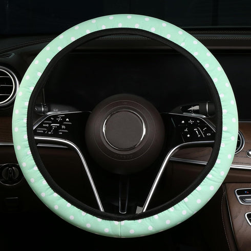 Cxtiy Cute Steering Wheel Cover - Girly Playful Polka Dots Design Thin & Lightweight Green Car Accessories for Women Fits 14-16 Inch...