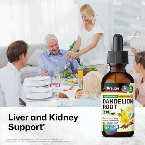 BIO KRAUTER Dandelion Root Extract - Alcohol & Sugar Free Dandelion Tinture - Vegan Supplement for Cleansing & Immunity - 2 Fl. Oz - 28 Days of Su...