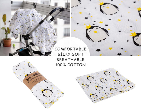 Baby Muslin Swaddle Blankets Unisex 100% Cotton Ultra Soft, Multipurpose, Baby Swaddle Blanket for Boys and Girls, 43 X 43 inch 1 Pack/Penguin...