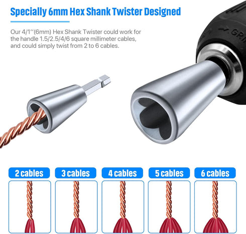 3Pcs Wire Twister Tools Kit, 6mm Hex Shank Cable Twister Tool and 3-Way/5-Way Wire Stripping Tool, Wire Stripping and Twister Bit for Electrical P...