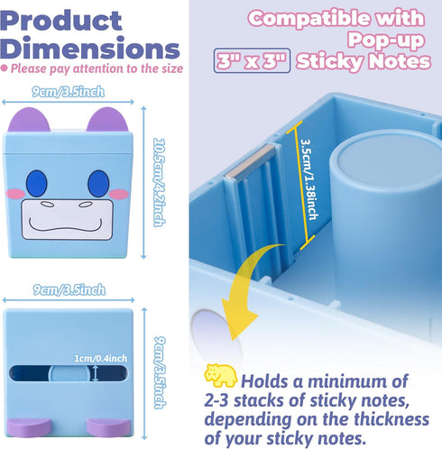 Pop-up Notes Dispenser, 3x3 in, Magnetic Design, Cute Hippo, Large Capacity (Patent Registering)...