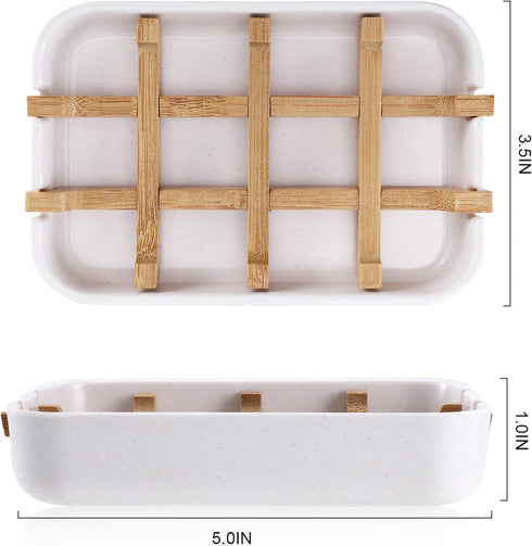 Bamboo Wooden Soap Dishes for Bathroom Bar Soap Holder Shower Soap Holder Sink Deck Bathtub Shower Tray (Two Pieces White)...