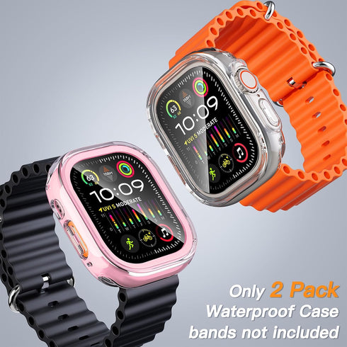 COOLQO 2 Pack Waterproof 2 in 1 Case Compatible for Apple Watch Ultra 2/Ultra 49mm, 9H Tempered Glass Screen Protector, Full Body Protective Cover...