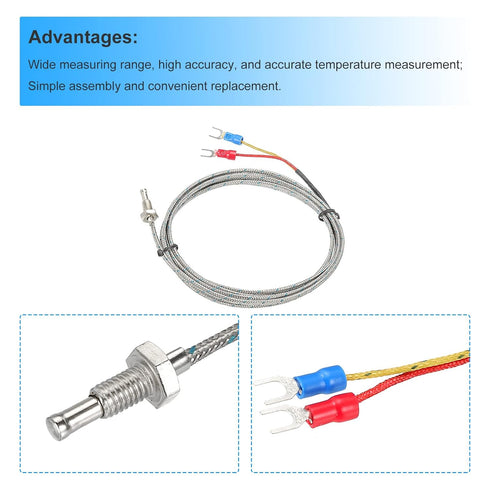 MECCANIXITY Thermocouple Temperature Sensor M6 Screw Temperature Probes J Type 6.6ft 0 to 750°C(32 to 1382°F)...