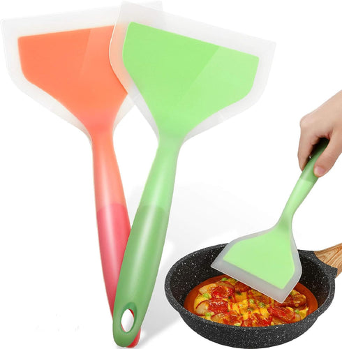 Shappy 2 Pcs Wide Silicone Spatula Tamagoyaki Shovel Turner Nonstick Fried Shovel Fish Spatula Silicone Wide Flexible Turner for Nonstick Cookware...