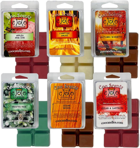 Fall Mix Scented Wax Melts, 6 Pack – USA Made – Wax Cubes for Wax Melt Warmer, Masculine Autumn Outdoor Variety Pack - Cedar Wood, Cedar & Saffron...