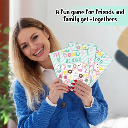 Donut Bingo Cards, 24 Player Sweet Party Bingo Game for Family Adult, Donut Party Favor, Large Group Party Celebration Activity -10...