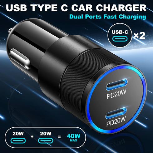 USB C Car Charger 40W, OKRAY 3-Pack 2-Port Type C Phone 15 Car Charger PD3.0 Fast Charging Car Phone Charger Cigarette Lighter Adapter Compatible ...