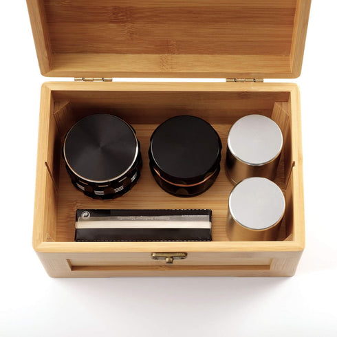 Wooden Stash Box with Rolling Tray Stash Box Combo to Organise your Herbs and Accessories - Rolling Kit with Removable divider - Large stash box a...