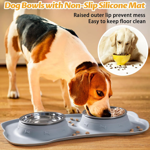 Hubulk Pet Dog Bowls 2 Stainless Steel with No Spill Non-Skid Silicone Mat + Pet Food Scoop Water and Food Feeder Bowls for Feeding Small Medium L...