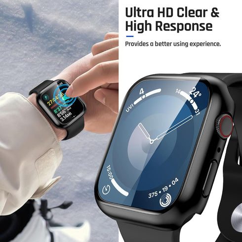 Goton Waterproof Case for Apple Watch Screen Protector 45mm Series 7 8 9, Tempered Glass Face Cover for iWatch Accessories 45 mm Black...