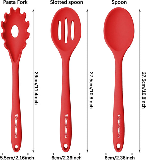 Silicone Cooking Spoons, Heat Resistant Large Silicone Pasta Slotted Spoon Solid Basting Spoon set for Nonstick Cookware, BPA Free Black Kitchen S...