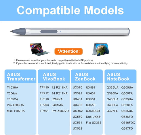 Stylus Pen for ASUS Transformer/ASUS Zenbook/ASUS Vivobook Flip/ASUS Notebook Touchscreen Laptop Tablet Rechargeable MPP 2.0 Tilt Pencil 4096 Pres...