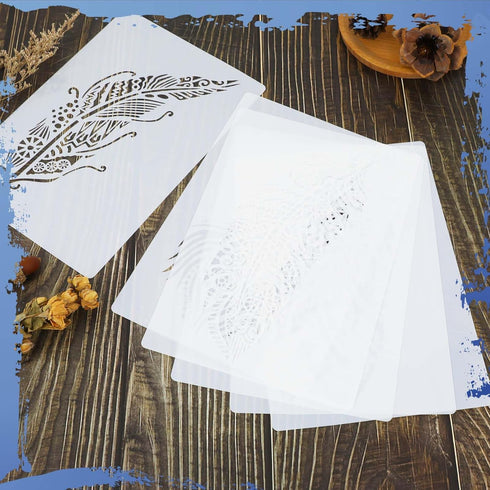 6PCS Feather Stencils for Painting, 10.2 * 7 Inches Mandala Stencils Reusable Painting Templates Beautiful Large Stencils for Painting on Wall, Wo...