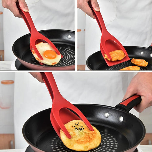 2 in 1 Grip and Flip Spatula Tongs Egg Flipper Tong Fried Egg Double Spatula, Non-Stick Food Clip Egg Turner Pancake Fish French Toast Omelet Maki...