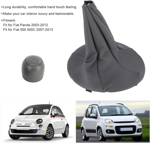 Acouto Shift Knob and Gear Shift Boot,5 Speed Gear Shift Knob with Dustproof Boot Collars for Fiat Panda 500 500C...