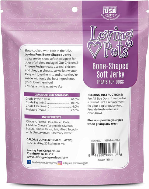 Loving Pets - Soft Chew Jerky (Bone-Shaped, Chicken & Cheese Recipe) USA Made Dog Treats...