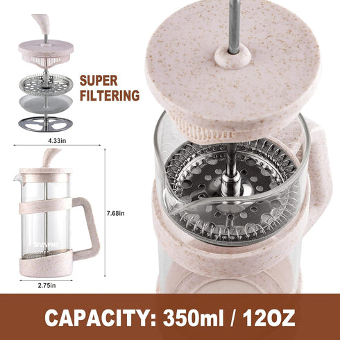 Sivaphe Small French Press 12 fl.oz Light-weight Durable High Borosilicate Carafe with Stainless Steel Filter 0.35L Coffee Maker Frothed...