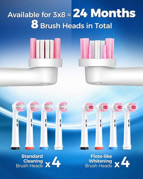 Rotating Electric Toothbrush for Adults with 8 Brush Heads (2 Types), 4 Modes Deep Clean Electric Toothbrush with Rechargeable Power and 2 Min Sma...