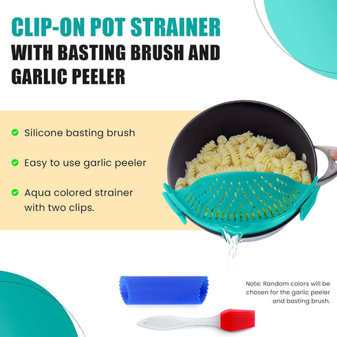 Clip On Kitchen Food Strainer for Spaghetti, Meat, Pasta, & Ground Beef Grease, Colander & Sieve Snaps or Clips Onto Bowls, Pots & Pans Includes S...