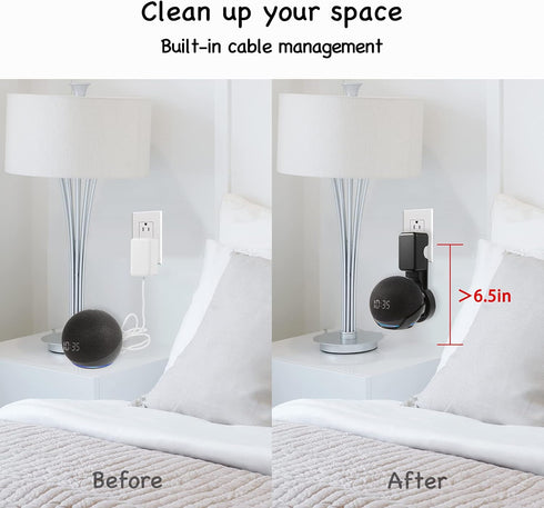 Wall Mount Holder for Dot 4th/5th Generation, Outlet Hanger for Dot 4th/5th Gen, Smart Speaker Stand, Space-Saving Accessories, Built-in Cable Man...