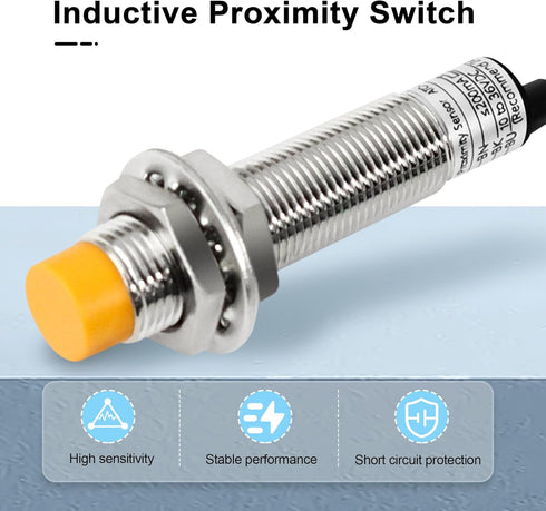 2Pcs M12 Inductive Proximity Sensor, NPN NO Proximity Switch, DC 6V-36V 4mm Normally Open Antivibration Proximity Sensor Reverse Power Protection,...