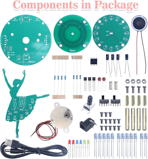 MIOYOOW Rotating Ballerina Soldering Practice Kit, RGB LED Ballet Girl Music Box DIY Soldering Project Kit with 3 Music, Learning Electronics Kit ...