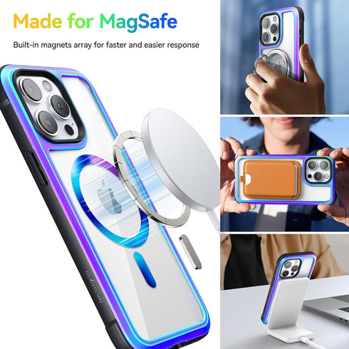 Meifigno Rainbow Series Mag Case for iPhone 15 Pro Max Case 6.7 inch - MagSafe Compatible - Aluminum Alloy Frame - MIL-GRD Drop Protection, Clear ...