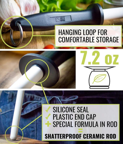 Green Elephant Ceramic Sharpening Rod, Lightweight & Highly Durable 11-Inch Shatterproof Ceramic Honing Rod For Professional Chefs and Home Cooks...