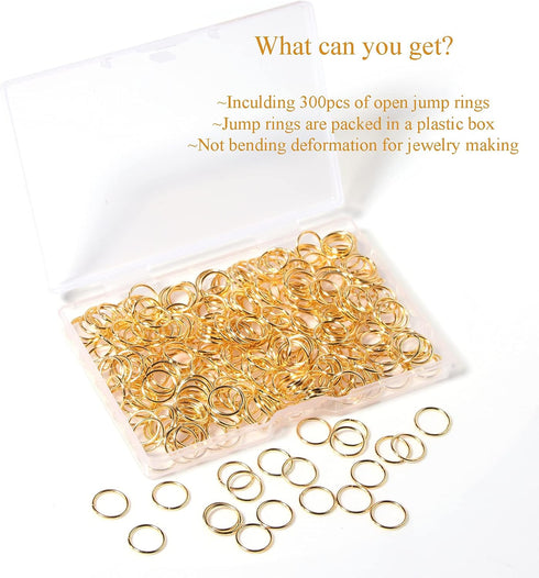 300 Pcs 10mm Open Jump Rings Gold Plated Jump Rings for Jewelry Making Single Ring Bulk for DIY Craft Earring Necklace Bracelet Pendant Choker Jew...