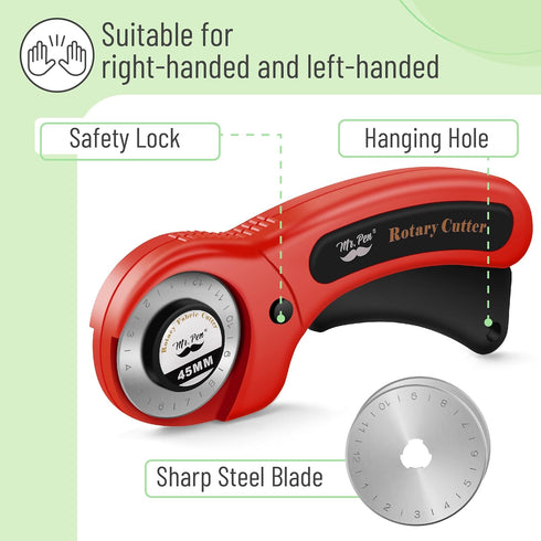Mr. Pen- Rotary Cutter for Fabric with 1 Extra Blade, 45mm, Fabric Cutter Wheel, Fabric Rotary Cutter, Rotary Fabric Cutter, Sewing Rotary Cutter,...