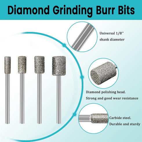 Stone Carving Set Diamond Burr Bits Compatible with Dremel, 46Grit 150Grit 24PCS Polishing Kits Rotary Tools Accessories with 1/8'' Shank for Engr...