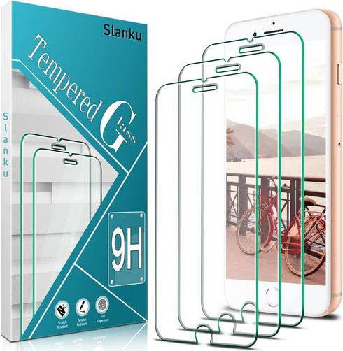 Slanku (3 Pack) Screen Protector for iPhone 8 Plus, 7 Plus, 6S Plus, 6 Plus Tempered Glass, Easy to Install, Bubbles Free, Anti-Scratch, Case Frie...