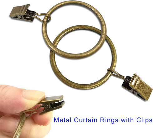 40 Pack Metal Curtain Rings with Clips, Drapery Clips Hooks, Decorative Curtain Rod Clips 1.5 in Interior Diameter, Antique Bronze...