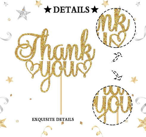 Thank You Cake Topper, Gold Glitter Engaged, Wedding, Bridal Shower, Thanksgiving Day Party Decorations...