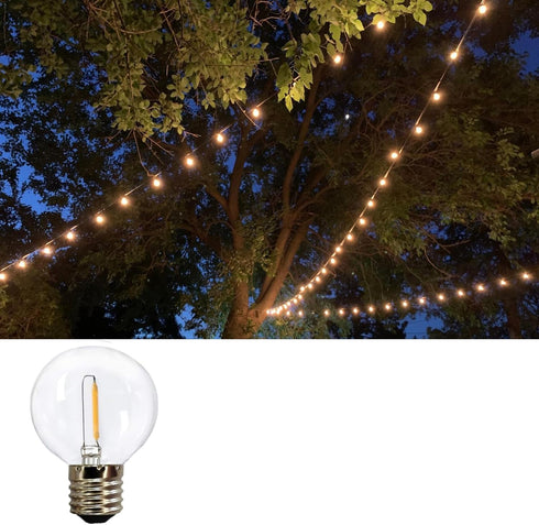 G40 Globe Replacement Bulbs C9/E17 Intermediate Base 1W G40 Shatterproof Waterproof Clear Plastic LED Filament Bulb Warm White 2700K Outdoor Strin...